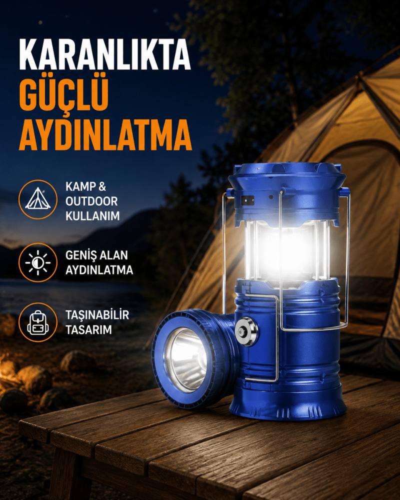 Güneş Enerjisiyle Çalışan Kamp Feneri Hafif Portatif Uzun Ömürlü
