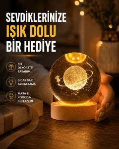 Ahşap Standlı Sarı Işıklı Dekoratif Küre Kız Figürü Tasarım