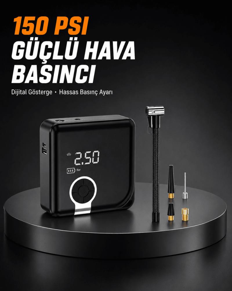 Dijital Ekranlı Diyafram Tip Kompresör 150 PSI Güçlü Motorlu