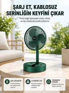 Katlanabilir Şarjlı Mini Fan 3 Kademeli Hız Ayarlı Taşınabilir