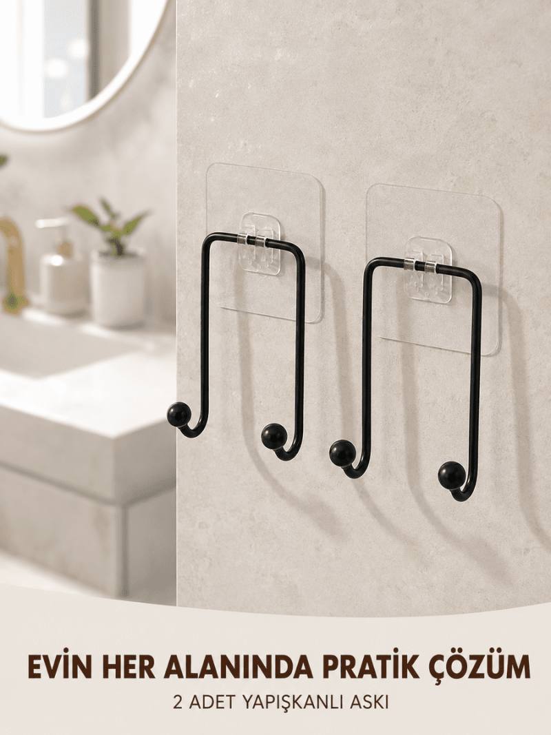 2'li Yapışkanlı Duvar Askısı Mutfak Banyo ve Ev İçin Askılık