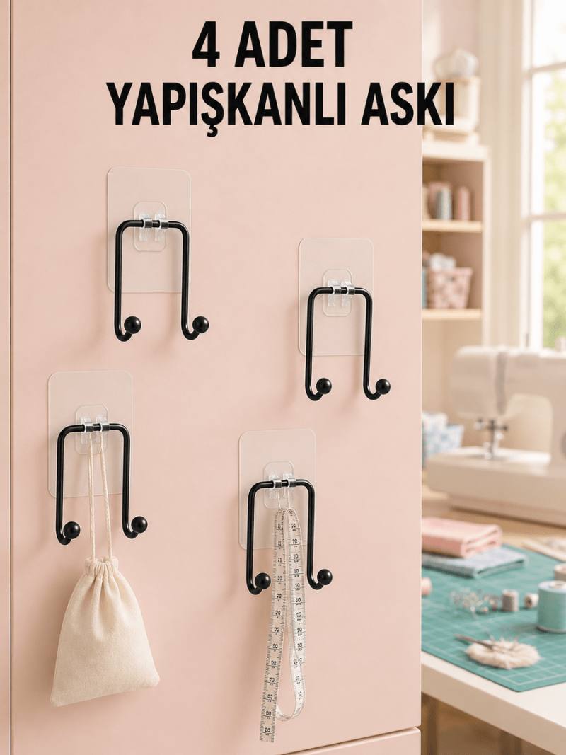 4 Adet Çok Amaçlı Yapışkanlı Askılık Ev Düzenleyici Duvar Askı Seti