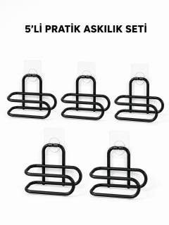 Siyah Metal WC Kağıtlık Yapışkanlı Tuvalet Kağıdı Rulo Tutucu 5 Adet Avantajlı Set