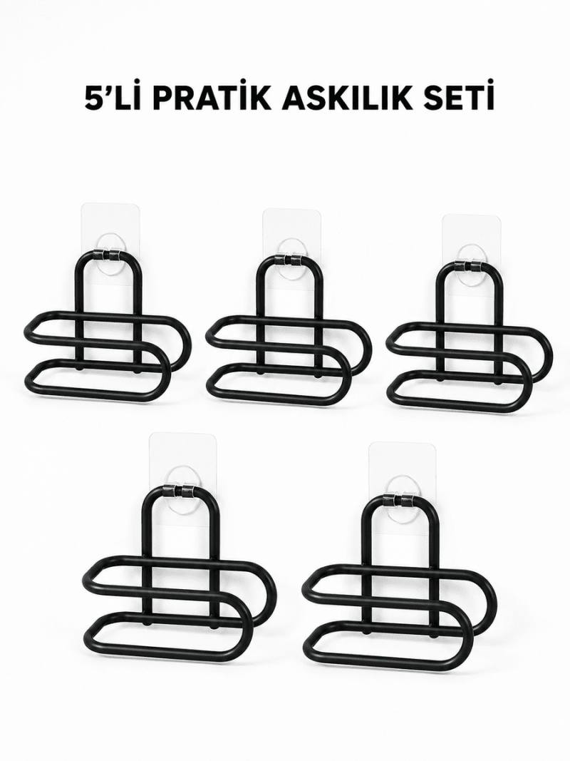 Siyah Metal WC Kağıtlık Yapışkanlı Tuvalet Kağıdı Rulo Tutucu 5 Adet Avantajlı Set