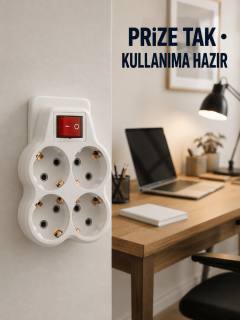 Duvar Priz Çoğaltıcı 4 Çıkışlı Açma Kapama Düğmeli Kablosuz Priz Adaptörü