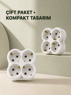 4’lü Priz Çoğaltıcı 2 Adet Set Kablosuz Duvar Tipi Priz Çoklayıcı Adaptör