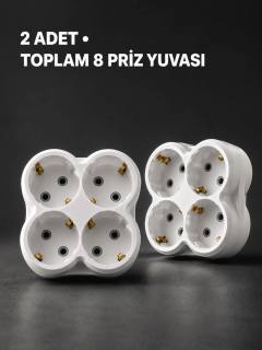 Duvar Tipi 4 Çıkışlı Priz Çoğaltıcı Kablosuz Kompakt Tasarım 2 Adet
