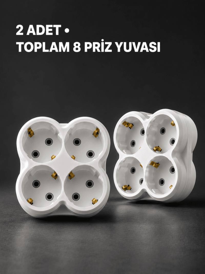 Duvar Tipi 4 Çıkışlı Priz Çoğaltıcı Kablosuz Kompakt Tasarım 2 Adet