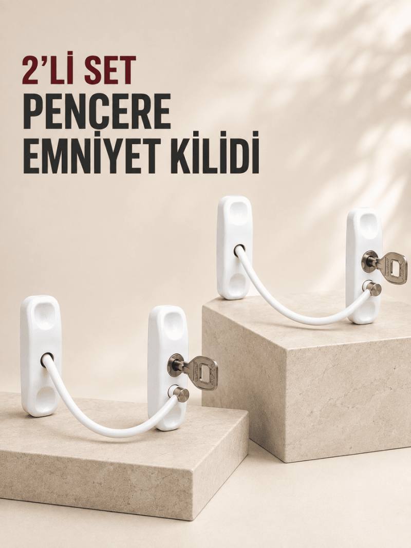 2’li Set Pencere Güvenlik Kilidi Anahtarlı Kablolu Çocuk Emniyet Kilidi Beyaz