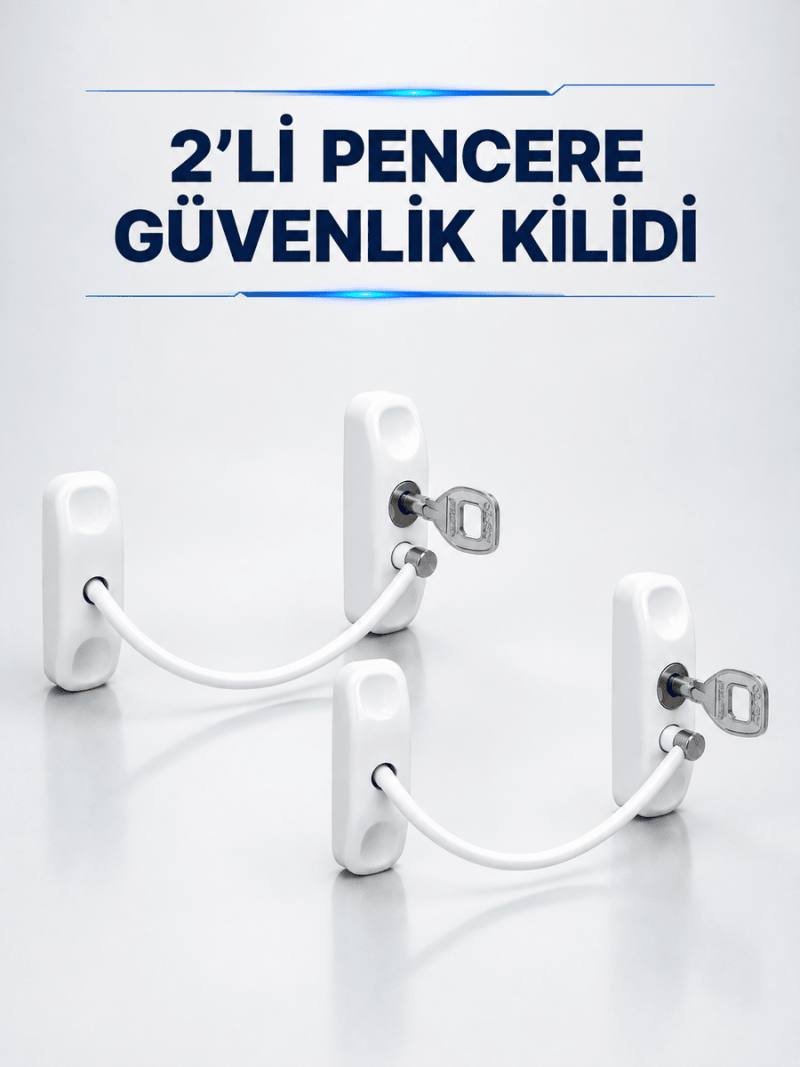 Anahtarlı Pencere Güvenlik Aparatı Beyaz Kablolu Açılma Sınırlayıcı 2’li Set