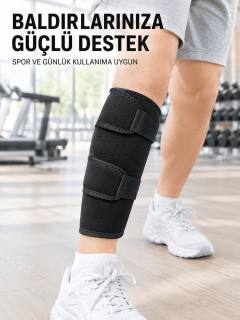 Ayarlanabilir Baldır Desteği Siyah Çift Bantlı Spor ve Yürüyüş Baldırlığı