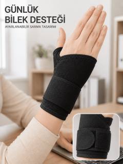 Siyah El Bilek Desteği Cırtlı Ayarlanabilir Başparmak Geçişli Bileklik Spor Bandajı