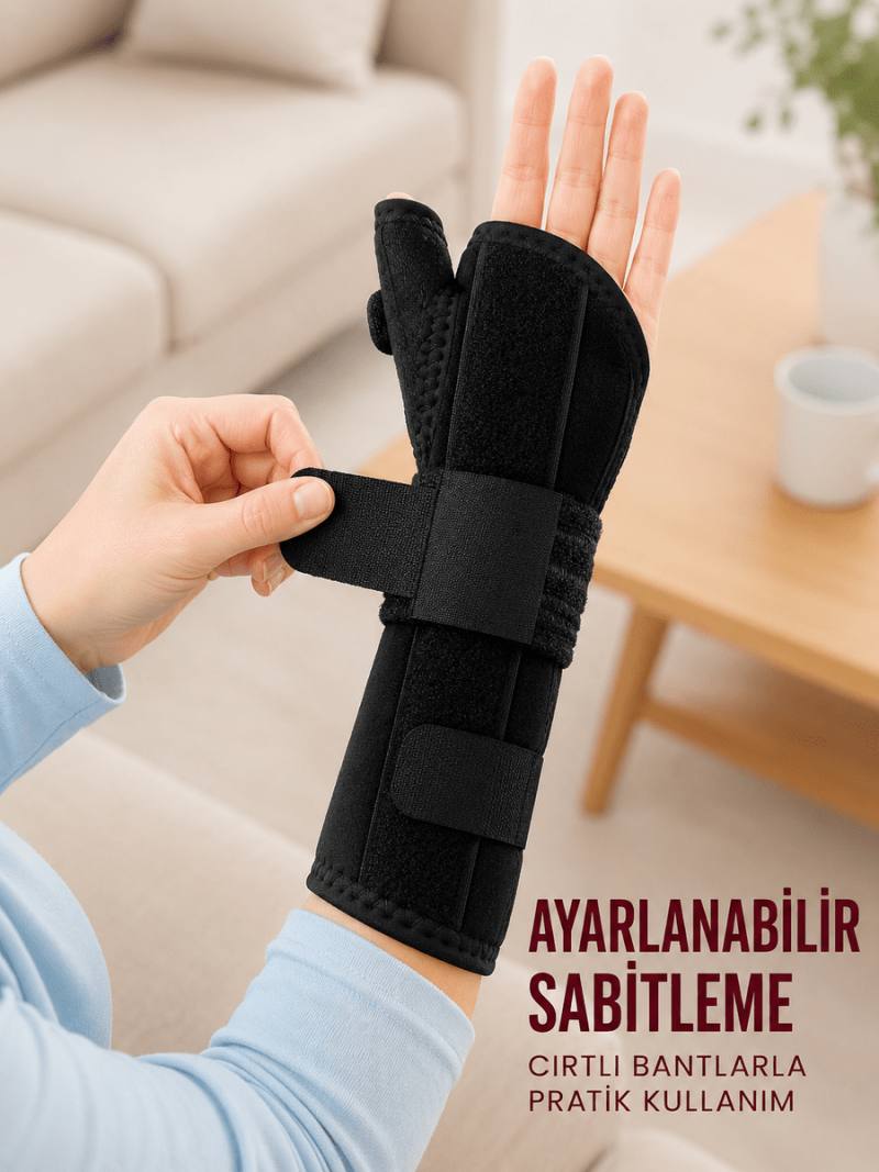 Metal Destekli El Bilekliği Başparmak Destekli Uzun Bilek Ateli Standart Beden