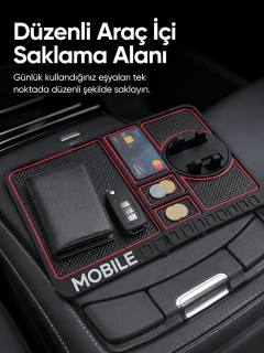 Telefon Standlı Araç İçi Organizer Kaydırmaz Silikon Konsol Düzenleyici Mat
