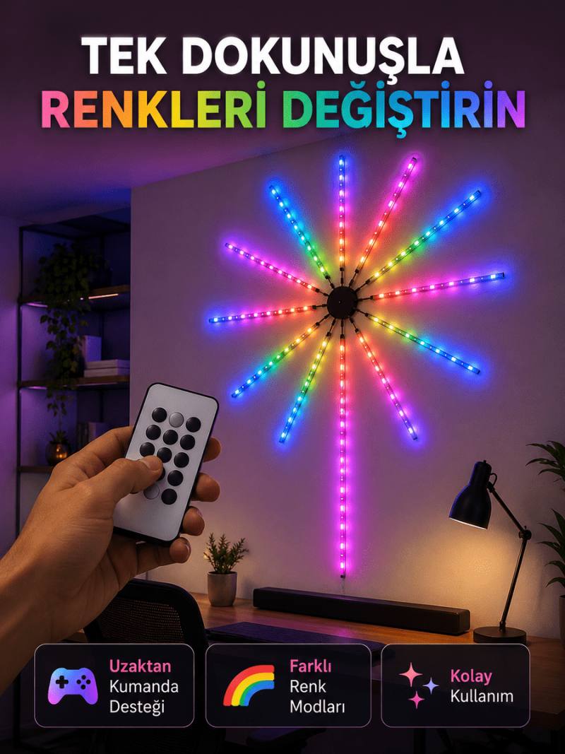 RGB LED Duvar Lambası Uzaktan Kumandalı Telefon Kontrollü Ortam Aydınlatması