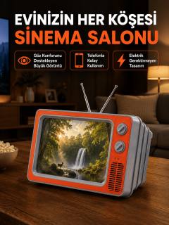 Telefon İçin 12 İnç Ekran Büyütücü Retro Televizyon Tasarımı HD Film İzleme Katlanabilir Stand