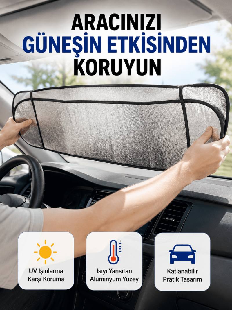 Metalize Reflektör Yüzeyli UV Koruyucu Araç Güneşliği – Serin ve Güvenli Sürüşler İçin