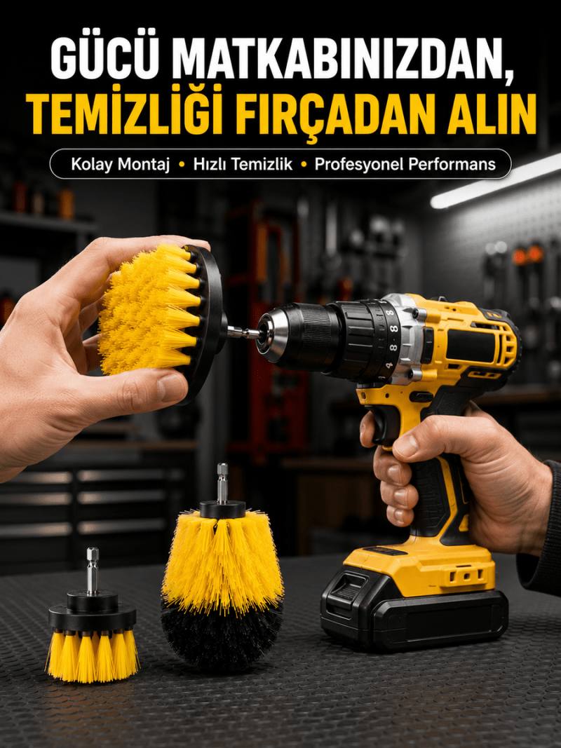 Matkap Uyumlu Temizlik Fırçası Seti 3’lü Çok Amaçlı