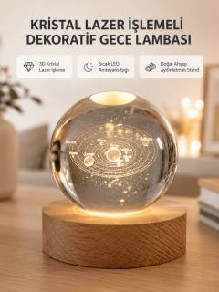 USB Bağlantılı Işıklı Kristal Küre Modern Ahşap Tabanlı Dekor