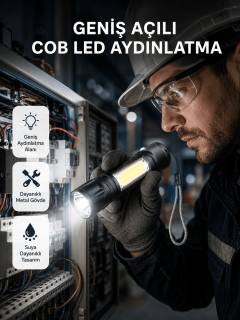 Profesyonel 4 Modlu Şarjlı El Feneri | 1300 mAh Batarya | Cree LED Teknolojisi