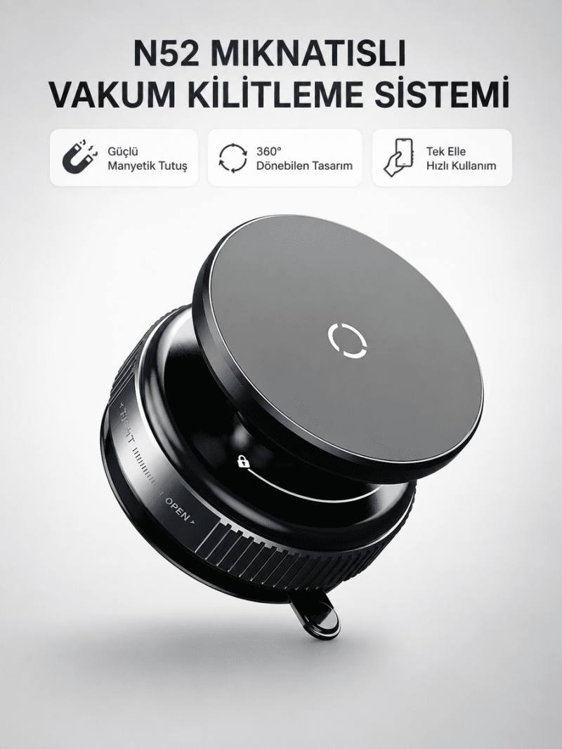 Mıknatıslı Araç Telefon Tutucu Vakum Teknolojili 360° Ayarlanabilir