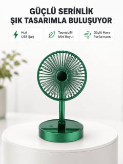 Katlanabilir Mini Fan – 3 Kademeli Soğutma, Şarjlı
