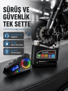 Bluetooth 5.4 İntercom ve Alarmlı Disk Kilidi Seti Güçlü Ses ve Güvenlik