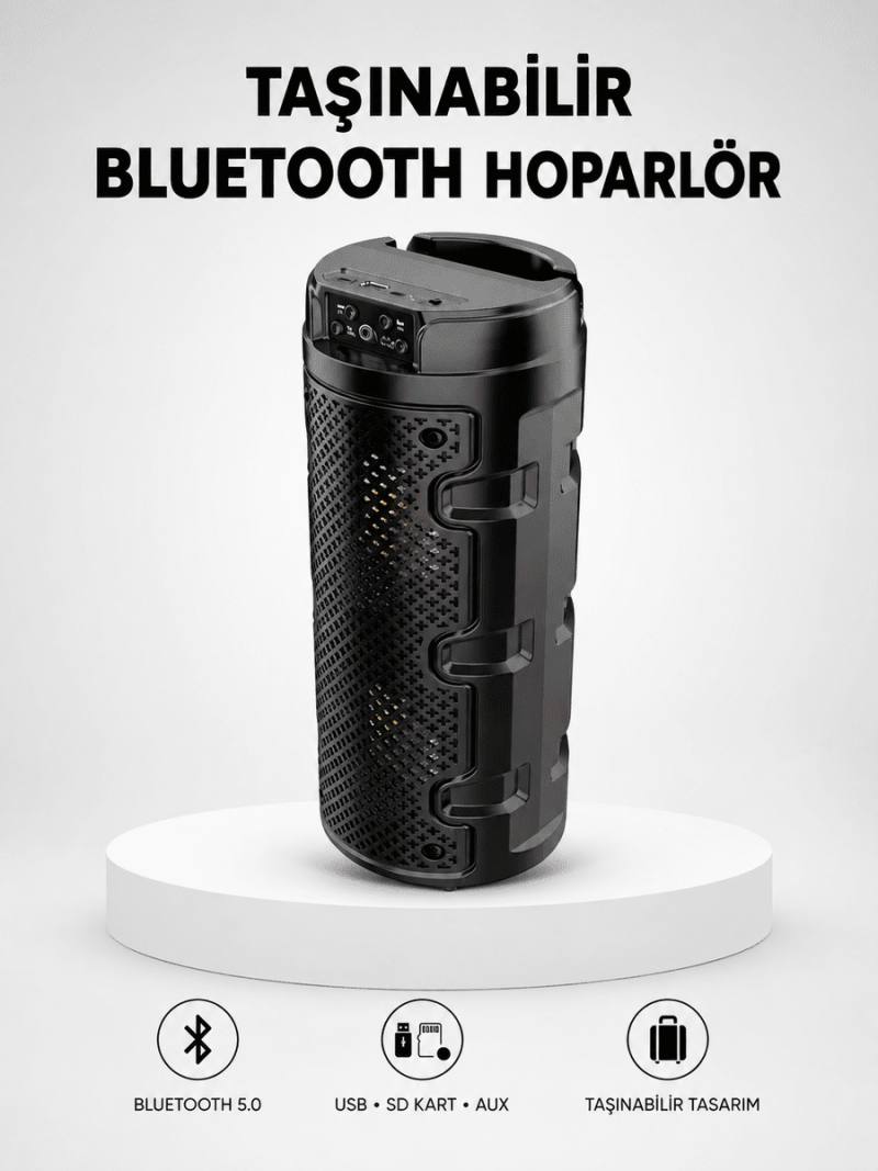 Bluetooth 5.0 Kablosuz Hoparlör Çift Sürücülü Yüksek Ses Kalitesi Kompakt Tasarım