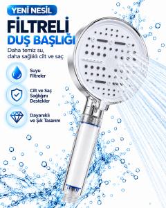 Filtreli 6 Sprey Modlu Duş Başlığı Büyük Panel Beyaz Çok Fonksiyonlu