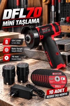 DFL70 12V 2.0Ah Çift Akülü Mini Taşlama Makinesi 76 mm Kesici Disk 10 Adet Taş Hediyeli