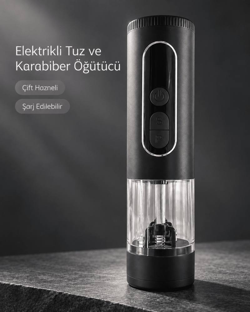 Mutfak ve Sofra Kullanımına Uygun Çift Hazneli Elektrikli Tuz Karabiber Öğütücü