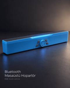 Döner Kontrol Düğmeli Bluetooth 5.4 Kablosuz Hoparlör 6 W RGB Işıklı Mavi