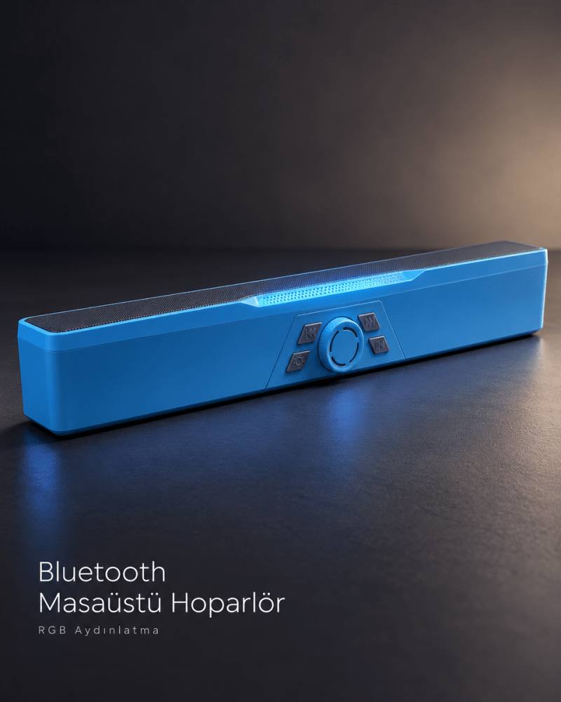 Döner Kontrol Düğmeli Bluetooth 5.4 Kablosuz Hoparlör 6 W RGB Işıklı Mavi