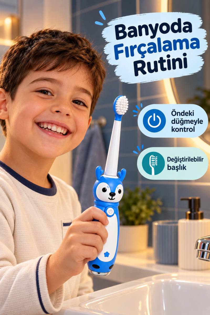 Elektrikli Diş Fırçası Mavi Gövdeli İki Yedek Başlıklı