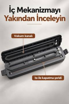 Poşet Ağzı Kapatma ve Vakumlama Makinesi Siyah