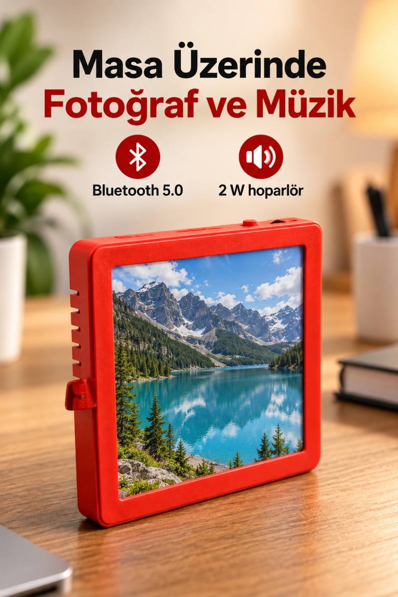 Şarj Edilebilir Müzikli Fotoğraf Çerçevesi Kırmızı Gövde