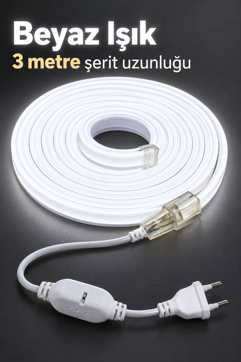 Şerit Aydınlatma 3 Metre Beyaz Gövdeli Kablolu Model