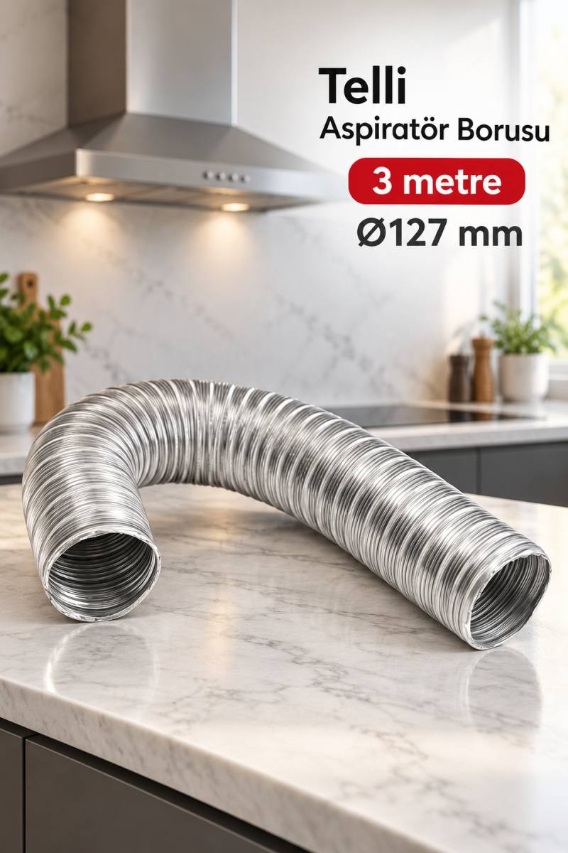 Gümüş Renkli Telli Aspiratör Borusu 3 Metre