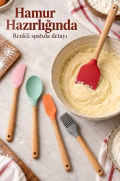 Renkli Mutfak Seti Spatula Kaşık ve Fırça