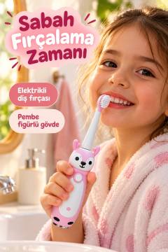 Çocuk Elektrikli Diş Fırçası Pembe Geyik Figürlü Şarjlı