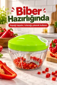 İpli Sarımsak Doğrayıcı Yeşil Kapaklı Manuel Mutfak Doğrayıcısı