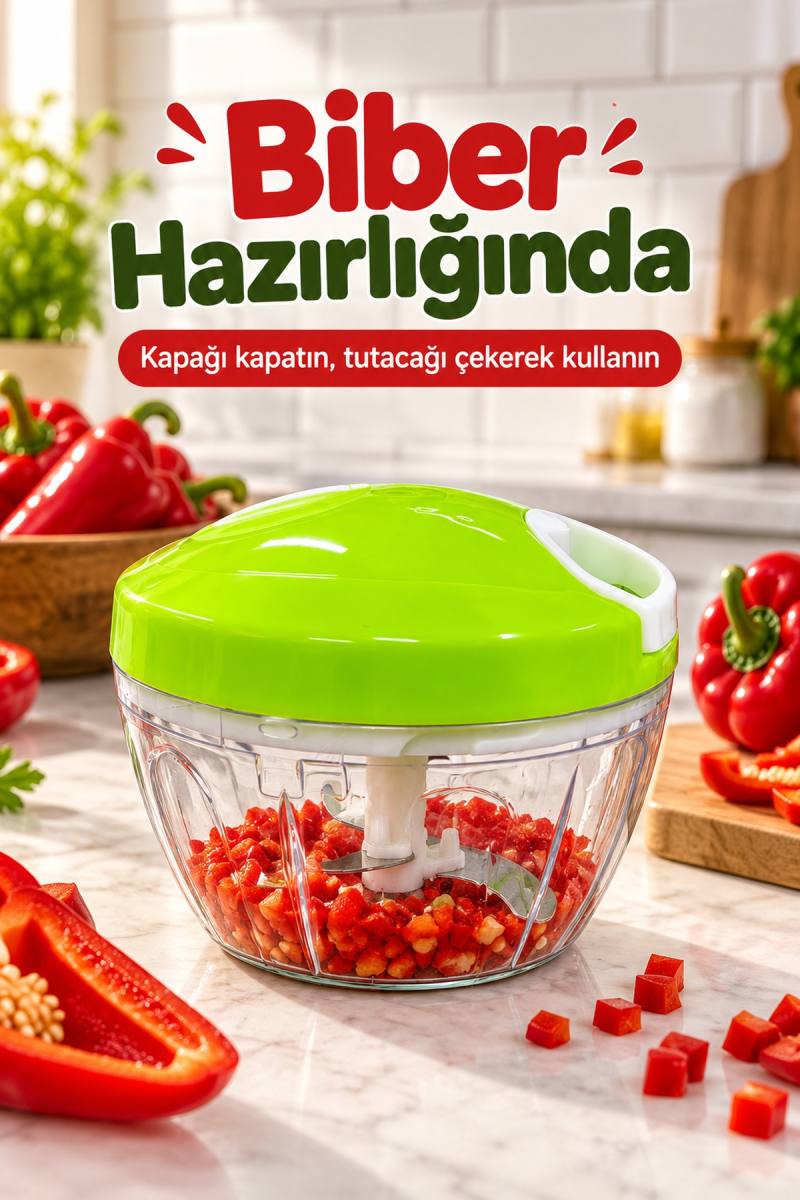 Manuel Sebze Doğrayıcı Çekme Tutacaklı Üç Bıçaklı
