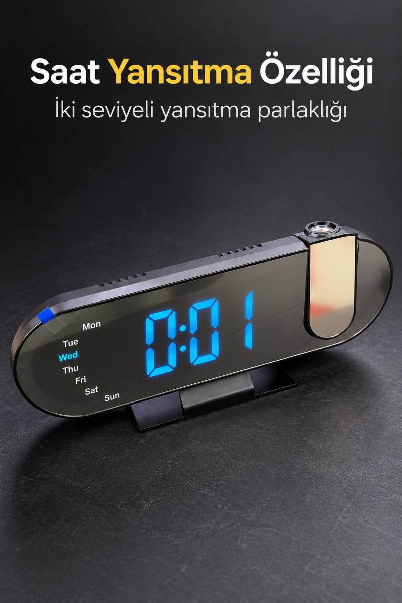 Projeksiyonlu Çalar Saat Renkli Ortam Işığı ve LED Ekranlı