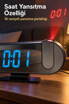 Projeksiyonlu Dijital Masa Saati Alarm ve Sıcaklık Göstergeli