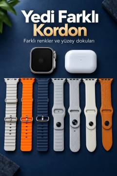 Akıllı Saat Bluetooth Aramalı ve 7 Kordonlu Set