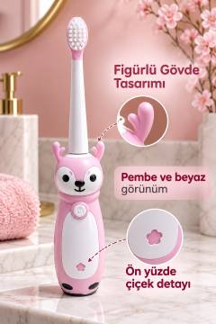 Elektrikli Diş Fırçası Pembe Beyaz Geyik Tasarımlı