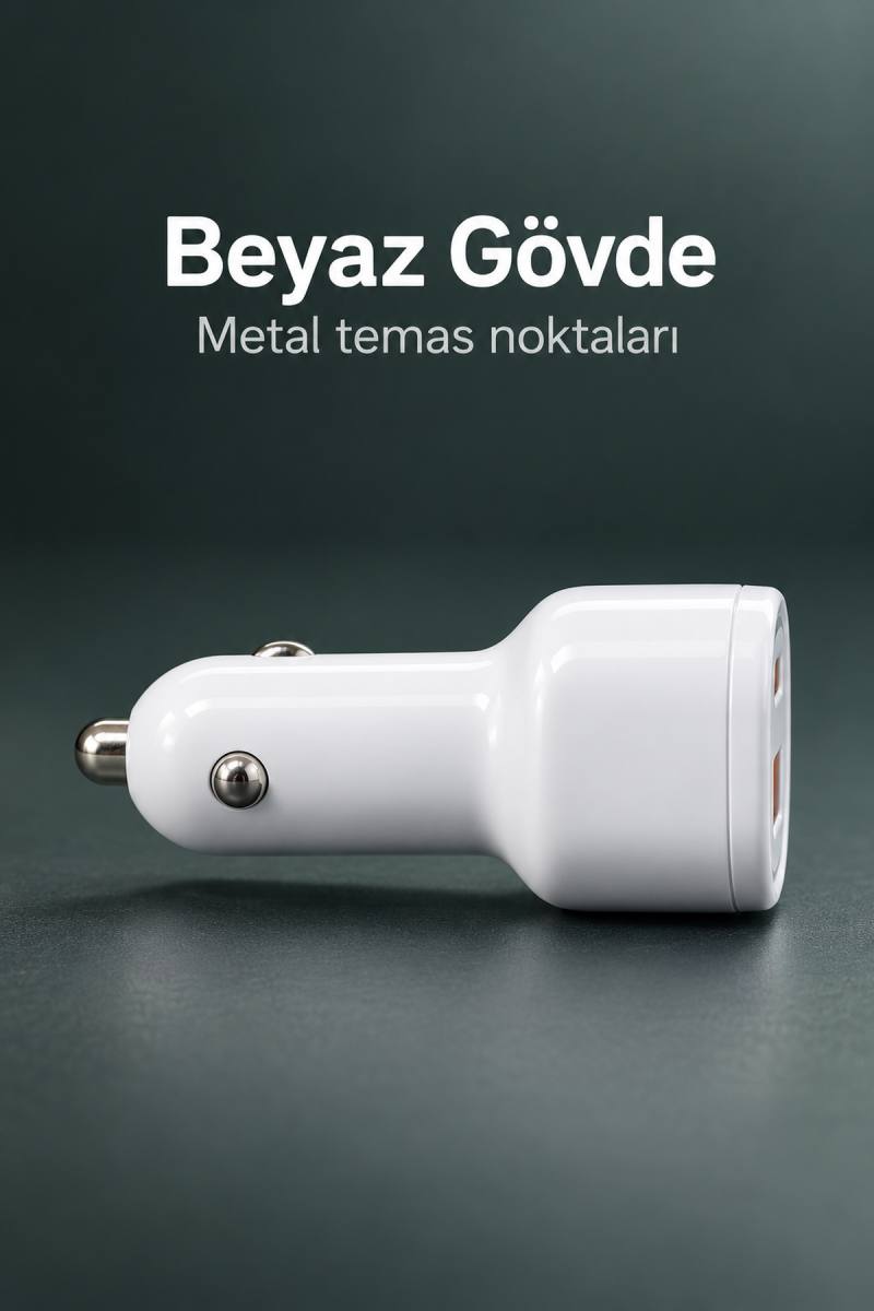 Çift Portlu Beyaz Oto Şarj Adaptörü