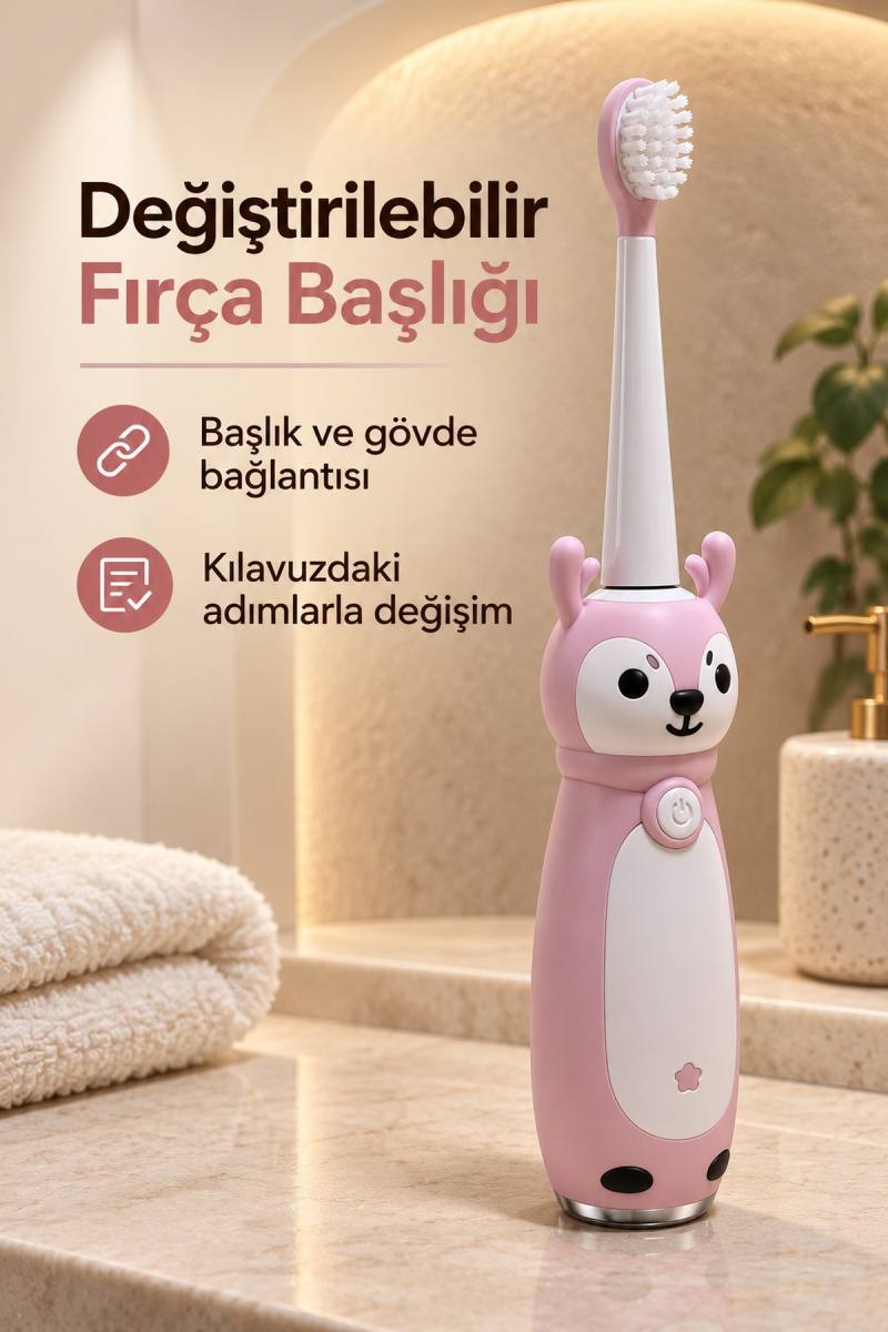 Çocuk Diş Fırçası Pembe Gövdeli Açma Kapama Düğmeli