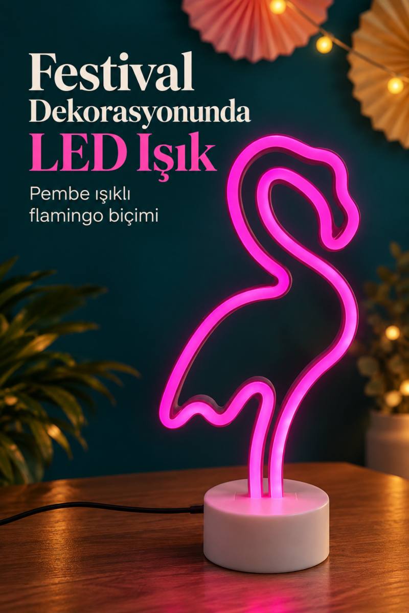 Flamingo Neon Lamba Beyaz Gövdeli Yuvarlak Tabanlı
