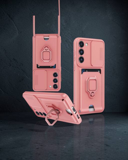 Samsung Galaxy S24 Plus Kılıf Zuma Kartvizitli Yüzüklü Silikon - Pembe